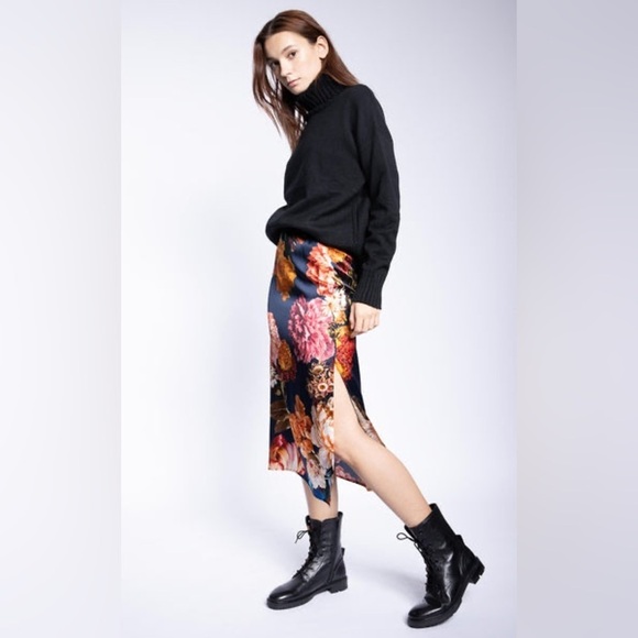HARK + HAMMER SILK MIDI SKIRT + NAVY BOUQUET STRETCH SILK XS FLORAL - Picture 5 of 16